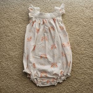 Feather Baby white crab & coral print romper 100% Pima Cotton 9-12 m